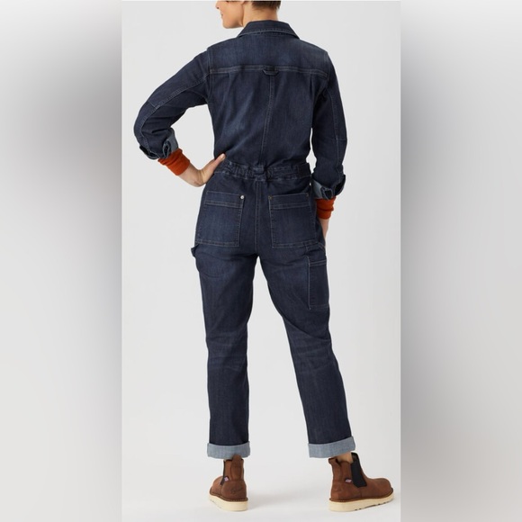 Duluth Trading Women's Dark Blue Stretch Denim Jumpsuit, Size 14 Reg - Picture 2 of 6